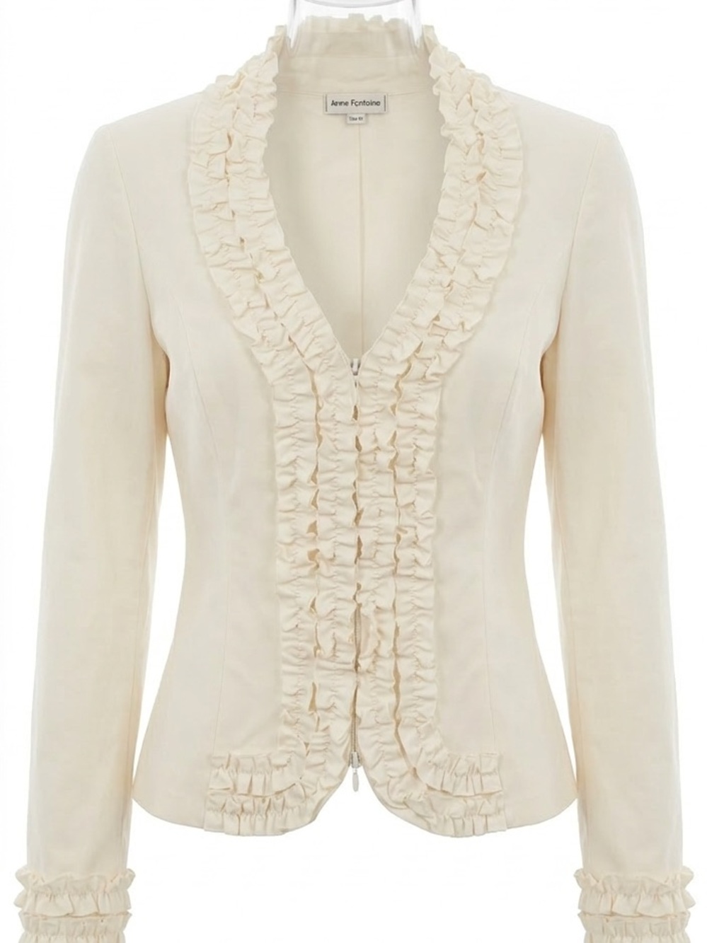 Anne Fontaine Cream Ruffle Structured Jacket Blazer French Designer Small